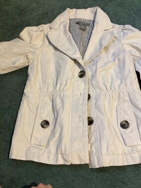 Ann Taylor Cream Trench-Style Button Jacket